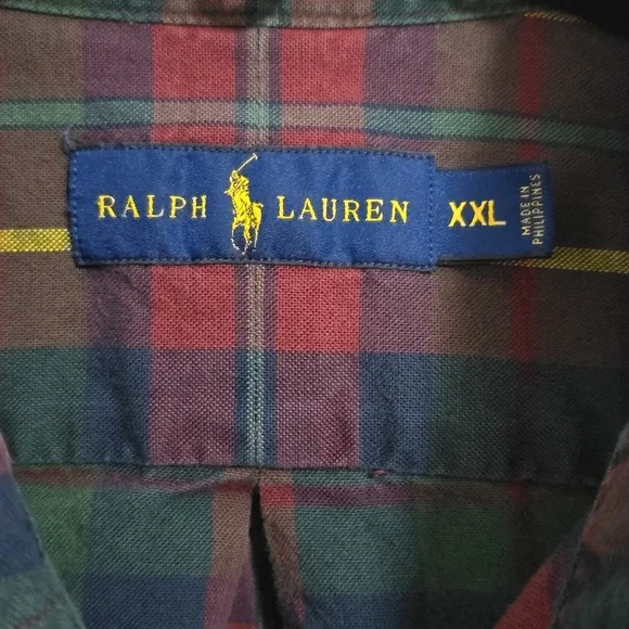 Ralph Lauren Men's XXL Plaid Button Up Long Sleeve Shirt - Red, Green, Yellow - Picture 3 of 6